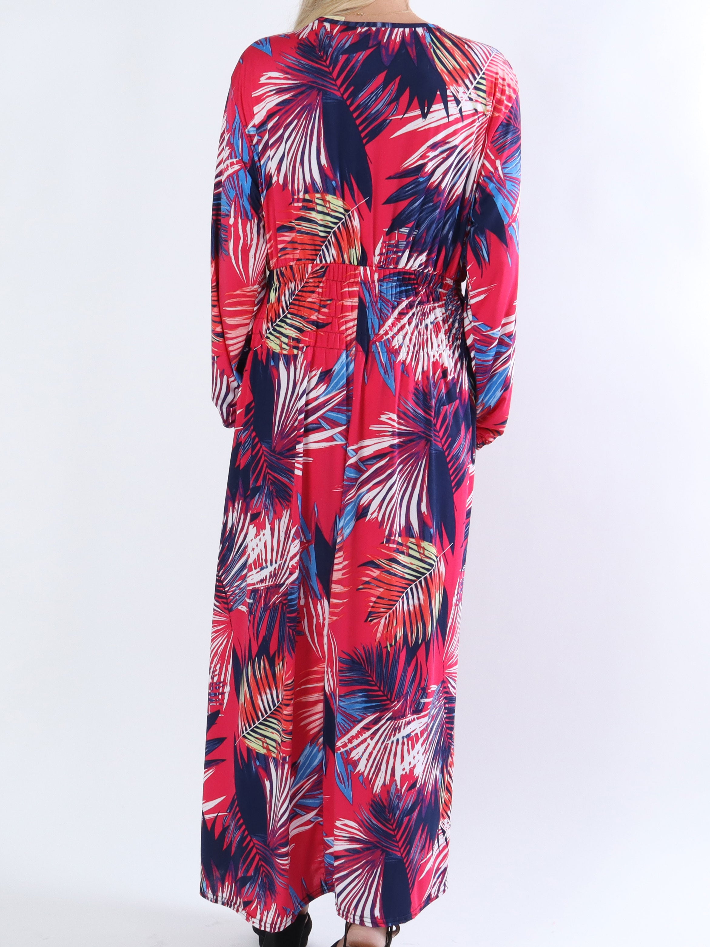 Pams Long Sleeve - Lang elastisk plus size kjole i krølfrit stof